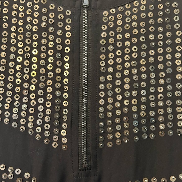 L'AGENCE Womens Size 10 Black Embellished Sequined Silk 3/4 Sleeve Top - Picture 8 of 9
